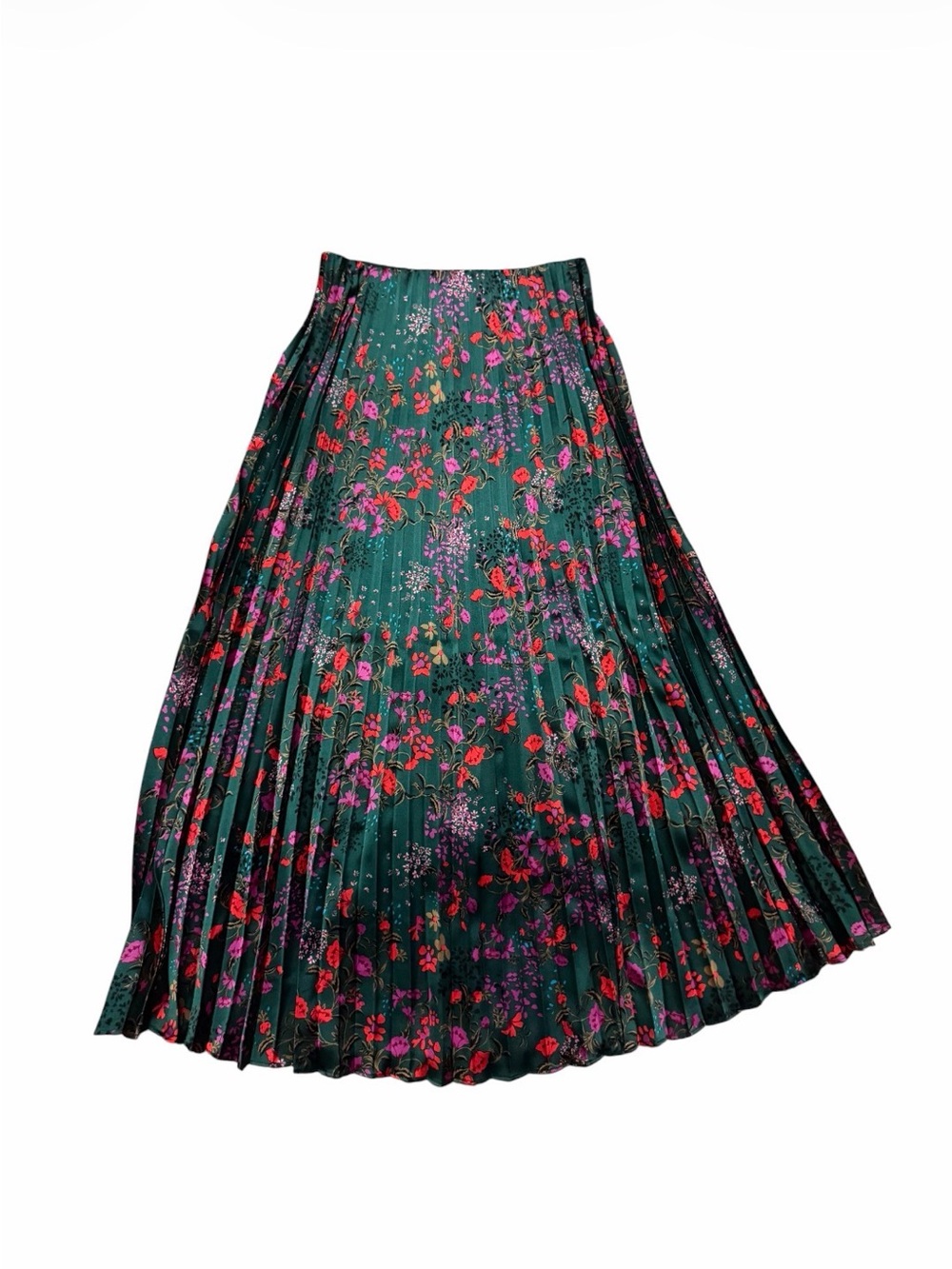 On 34th Floral Pleated Emerald Green Maxi Skirt